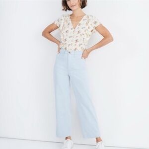 Madewell Pant Slim Emmett Wide-Leg Crop Pants in Speckle Light Blue Tall Length